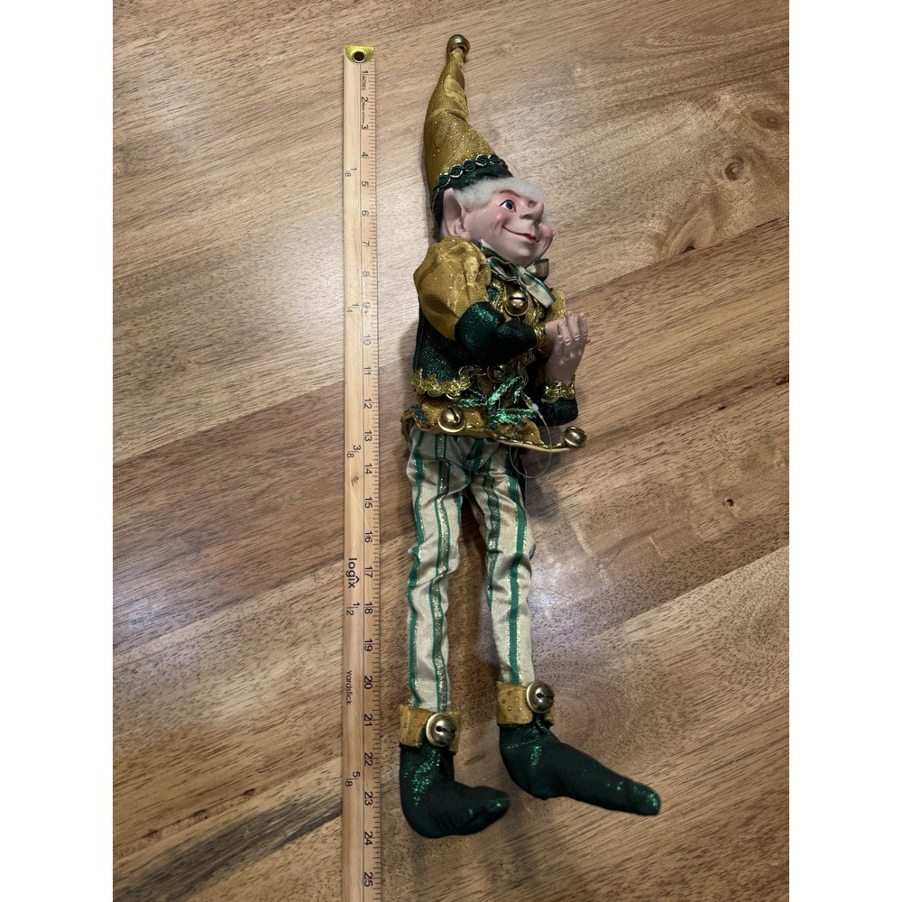 Robert Stanley Posable Elf Pixie Green Gold Bendable Legs Arms Jingle Bells READ - Picture 4 of 16